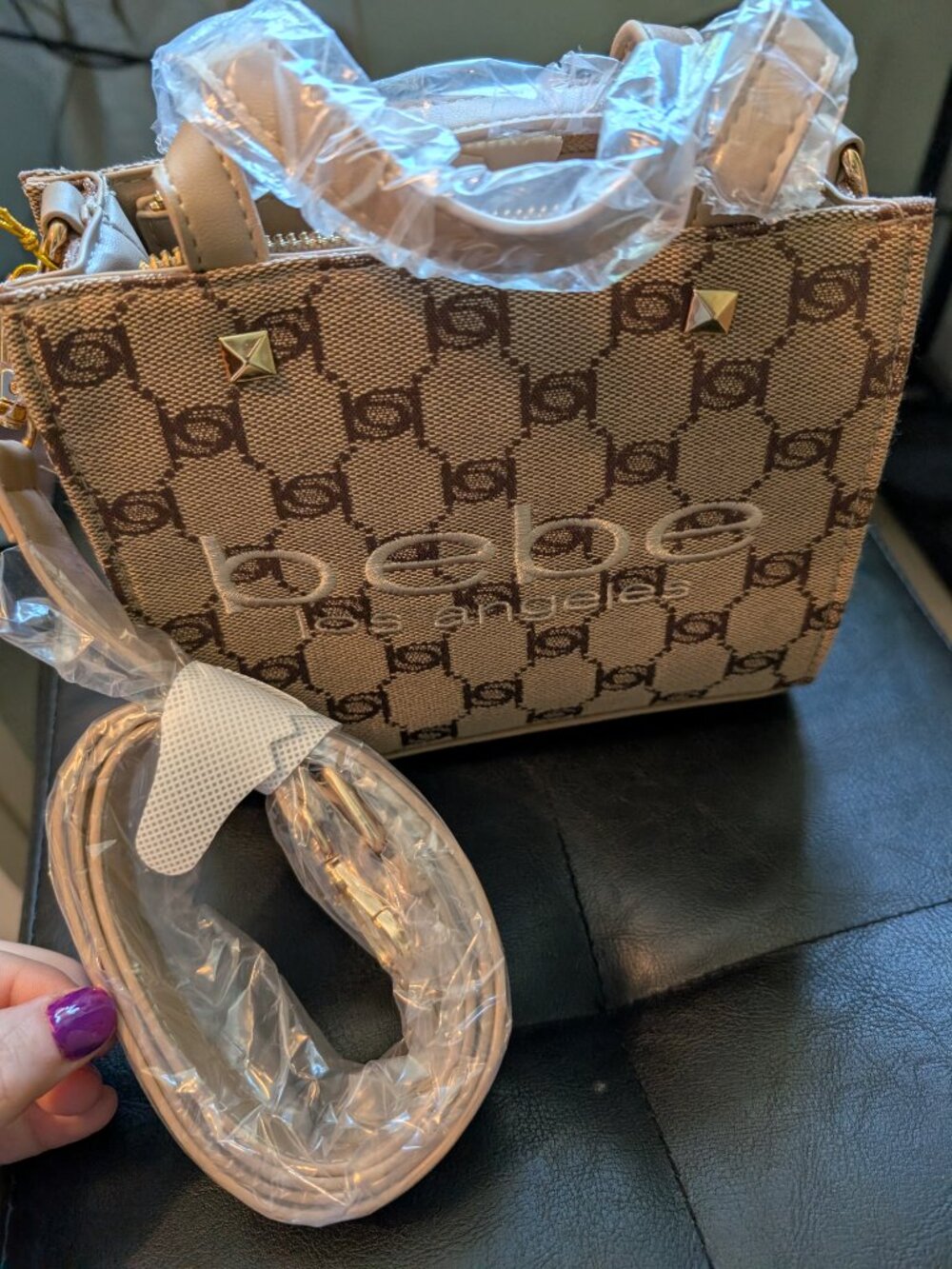 NWT Bebe Talulla Mini Satchel Beige Comes With Crossbody Strap - Picture 3 of 6